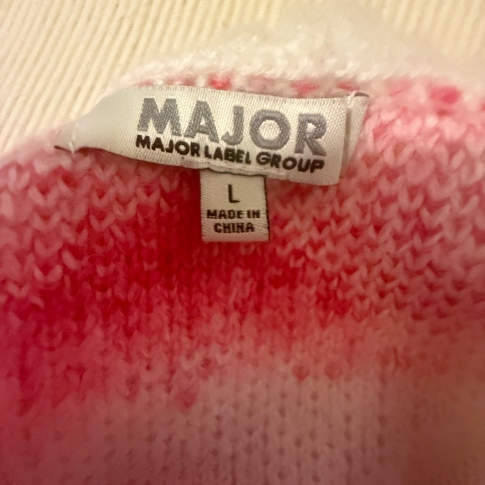 MAJOR Label Group Heart Print Sweater White Pink Purple Women’s Size Large - Picture 2 of 8
